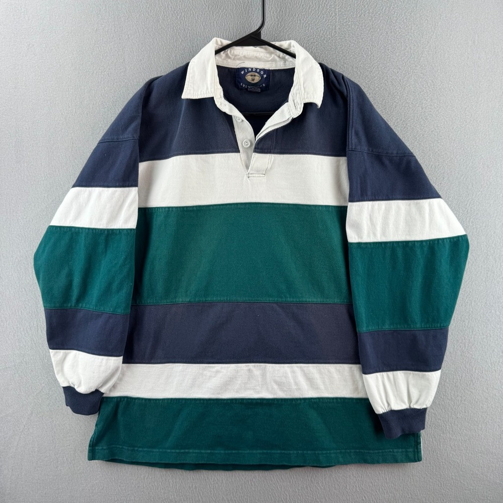 Vintage Windsor Rugby Club Shirt Mens XL Cotton Striped 90s Preppy